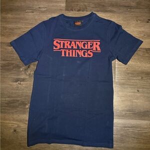 small blue and red stranger things shirt
